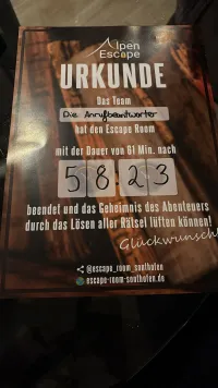 Beweisfoto aus dem Raum Mission Red Crystal bei Alpen Escape